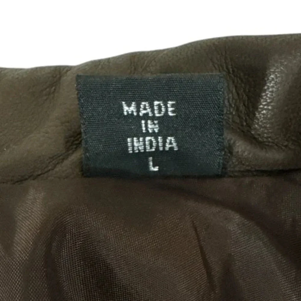 Tahari Leather‎ Blazer Jacket Womens Size L Brown Button Up Long Sleeve Career